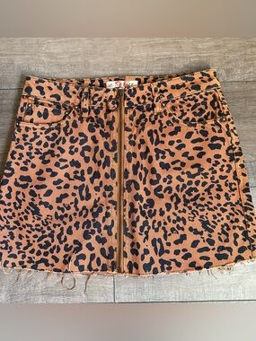Y2K Leopard Print Denim Mini Skirt Free People We the Free XS